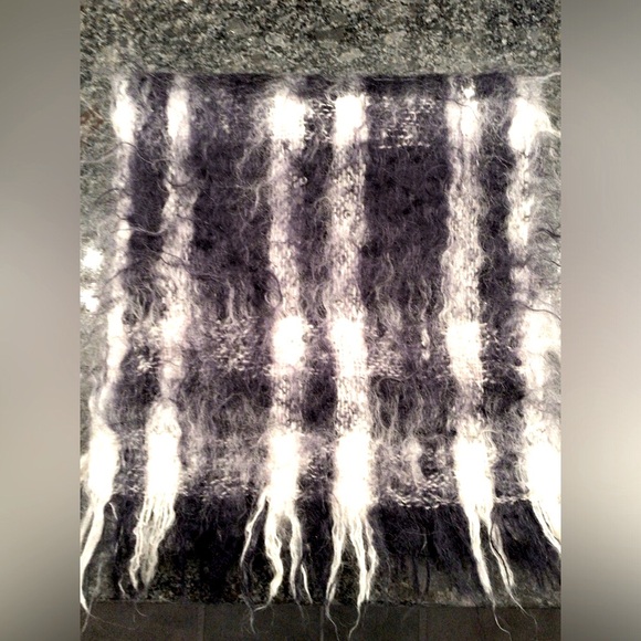 Mohair Navy & White Plaid Scarf-Stole - Picture 4 of 6